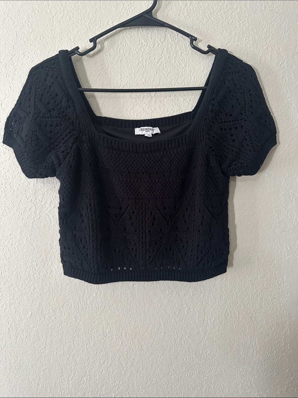 Freshman 1996 Black Pointelle Knit Square-Neck Crop Top - Picture 3 of 11